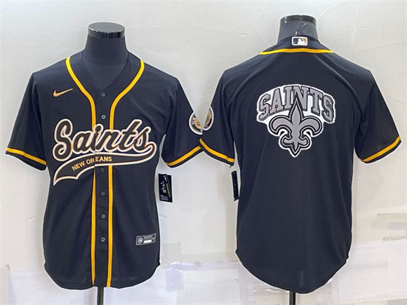 Men's New Orleans Saints Black Team Big Logo With Patch Cool Base Stitched Baseball Jersey